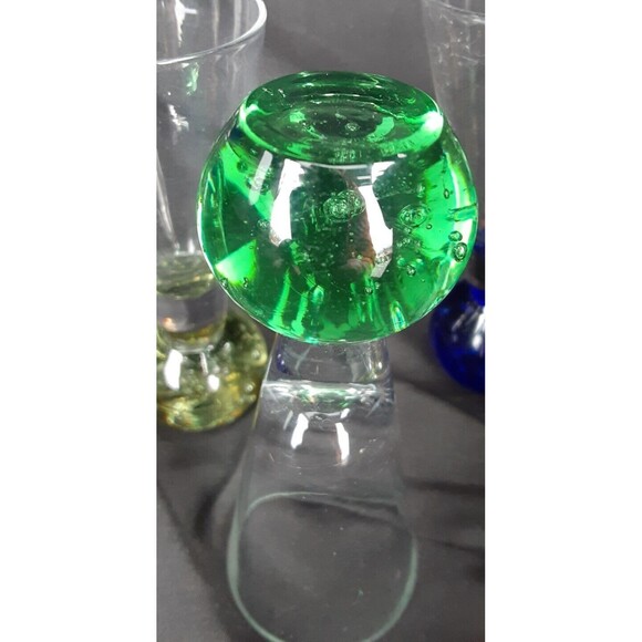 Vtg Set of 4 CORDIALS Liqueur SHOT Glasses Air Bubble Colored Ball Bottom Bases - Picture 2 of 8